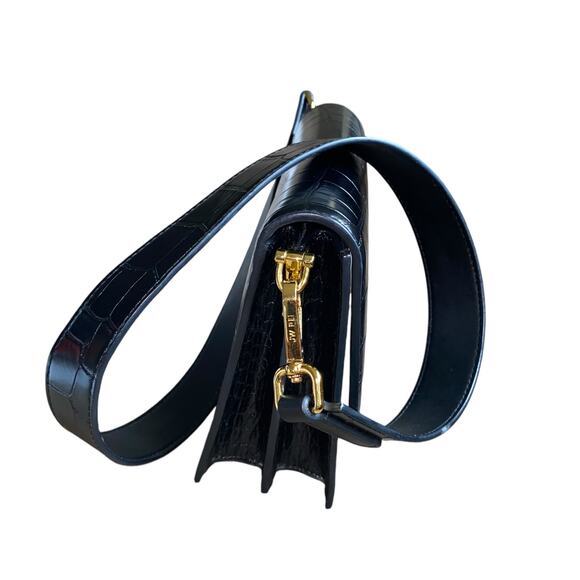 JW PEI Mini Shoulder Croc Embossed Faux Leather Bag Magnetic Lock Black ~ 8"x6" - Picture 4 of 11